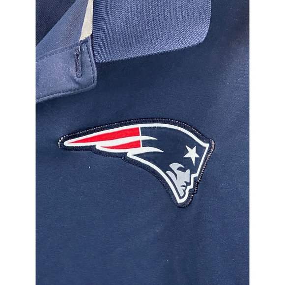 Nike Dri-Fit NFL Patriots Navy Polo Shirt Striped Sleeves Logos Mens L Golf - Picture 2 of 5